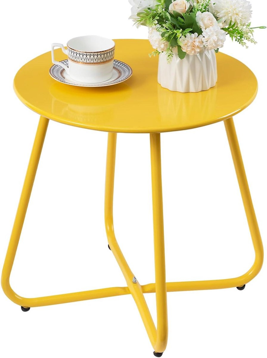 Verstelbare ronde bijzettafel voor tuin, balkon of terras - Geel - Hoogte: 45 cm
