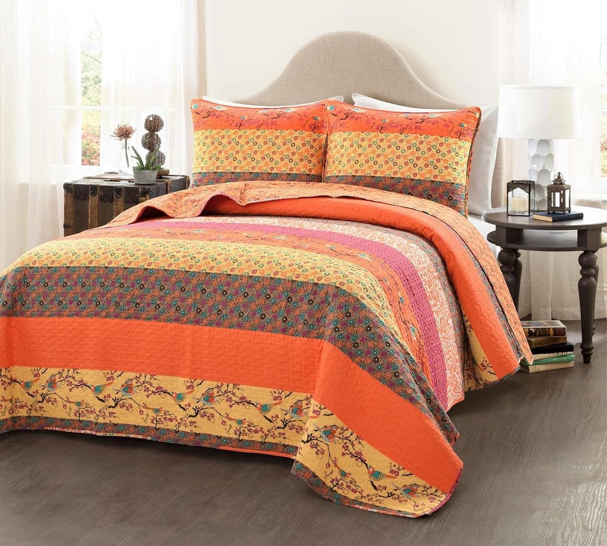 3-delig Quiltset Queen Size - Omkeerbaar Ontwerp - Tangerine