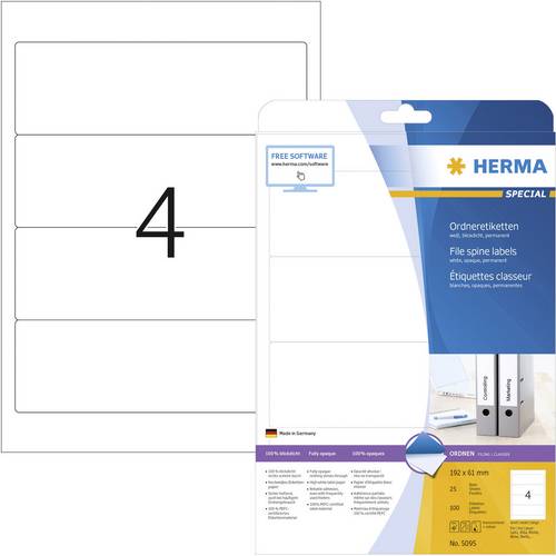 Herma Ordner-Etiketten 5095 61 x 192mm Papier Weiß Permanent haftend 100St.