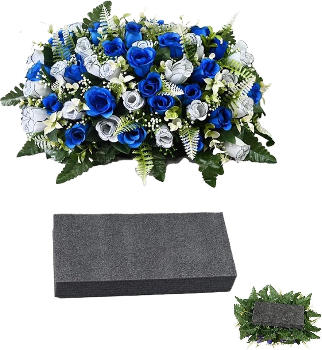 Blauwe grafdecoratie met verstelbare poten voor het herdenken van een overledene - B/D/H: 18 x 24 x 18 cm