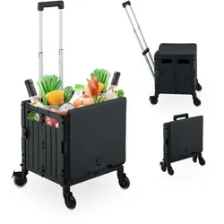 Relaxdays Einkaufstrolley mit Deckel Schwarz,Silber