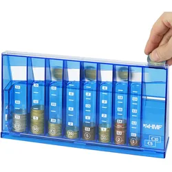 HMF Münzzähler mit automatischer Sortierung zur Kleingeld Aufbewahrung, Münzsortierer mit Werteskala als Spardose für Kinder, 24 x 12 x 5 cm, Blau