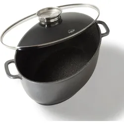 STONELINE® Gourmet Bräter 39 x 26 cm, mit Aroma-Glasdeckel, Induktion und backofengeeignet