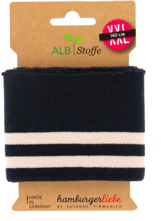 Albstoffe Bio-Strickbündchen "Cuff Me College", marine/weiß, 1,4 m