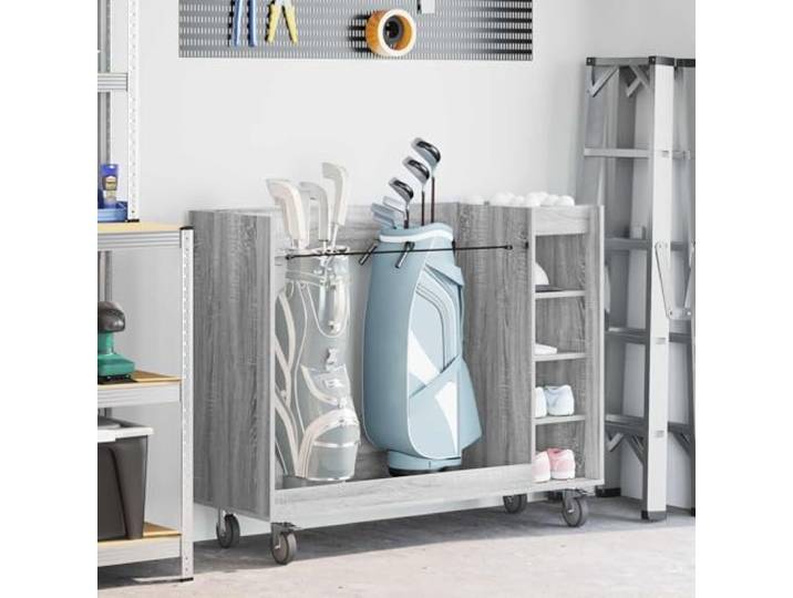 LPERTGFHU Golf Schrank, Rollwagen für Ausrüstung, Holz, Grau, 120x45x98 cm Inklusive 4 Räder, Robuster Metallrahmen, Viel Stauraum für Zubehör