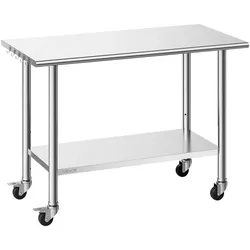 VEVOR Edelstahltisch Gastro 1220 x 610 x 864 mm, Verstellbarer Edelstahltisch mit Rollen, Gewerblicher Arbeitstisch mit Grundboden für Restaurant Schwerlast Obere Ablage (245 kg) Untere Ablage (204 kg)