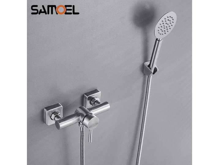 Ensemble de robinets de bain-douche économiques en acier inoxydable, livraison gratuite, mitigeur de douche mural à double trou et poignée unique, robinet d'eau S1074