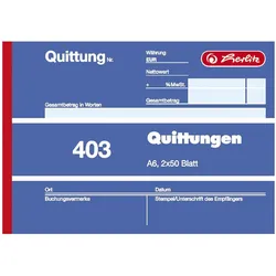 herlitz Formularbuch Quittung mit MwSt. separat ausgewiesen DIN A6 quer 2x 50 Seiten