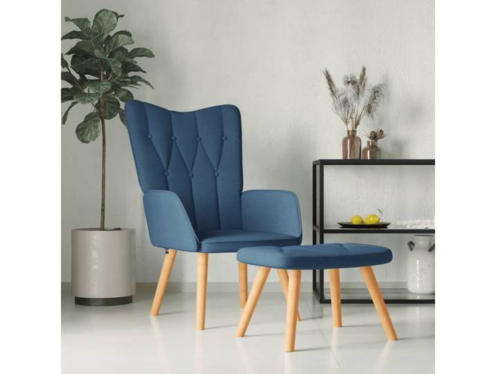 vidaXL Fauteuil relax avec pouf Bleu Tissu