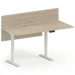 Höhenverstellbarer Tisch FUTURE, 170x80 cm, 2 Motoren, weißes Untergestell, mit Sichtblenden, Eiche natur