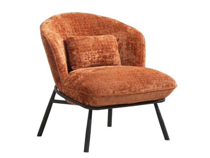 Fauteuil lounge en tissu chenillé terracotta piètement métal noir - GASBY