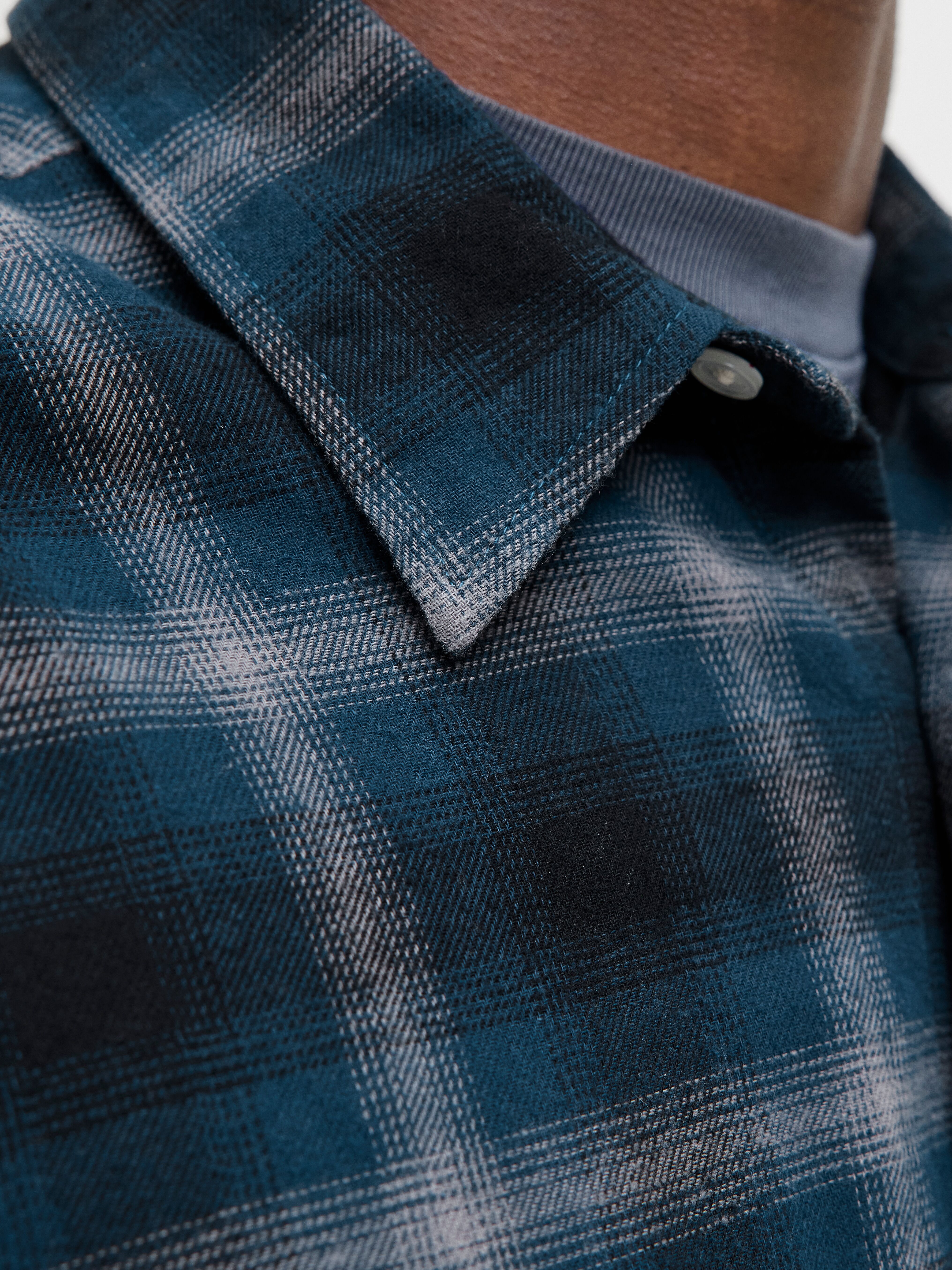 Langarmhemd JACK & JONES "JCOCOVER CHECKED FLANNEL SHIRT LS", Herren, Gr. S, N-Gr, blau (pageant blau checks:shadow), Web, Obermaterial: 100% Baumwolle, kariert, relaxed fit normal, Hemden Langarmhemd pageant blau checks:shadow S, N-Gr