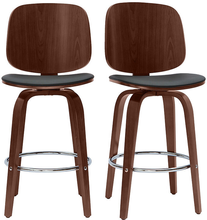Miliboo Design-Barhocker drehbar schwarz und dunkles Holz H66 cm (2er-Set) BECK