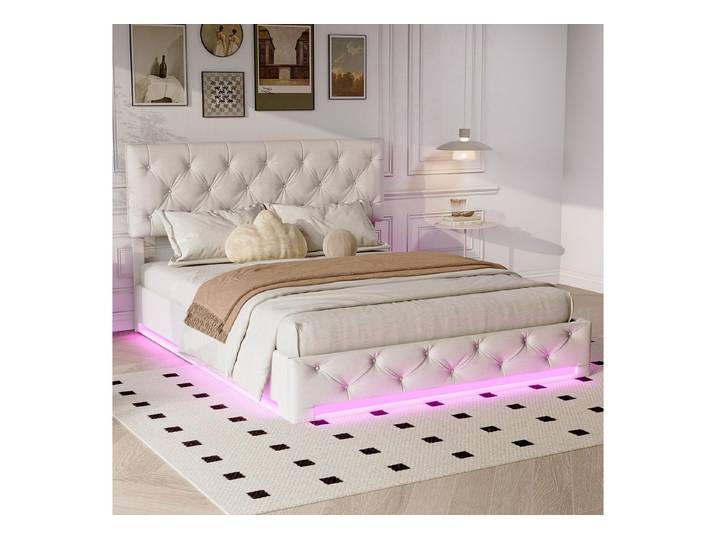 PXloue Polsterbett Polsterbett mit RGB LED-Beleuchtung und weichem Kopfteil, Modernes Design mit Stauraum und RGB LED-Beleuchtung
