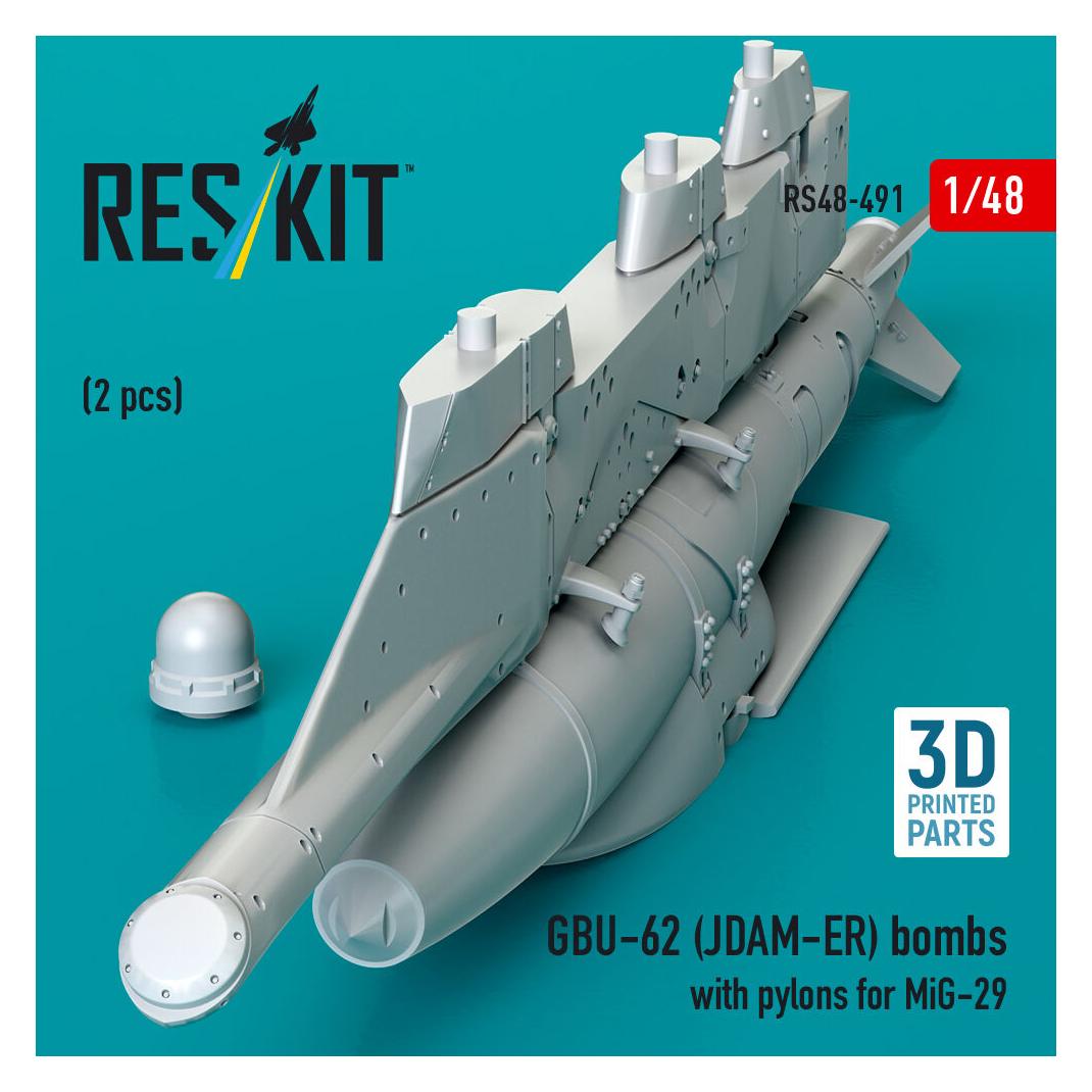 ResKit GBU-62 (JDAM-ER) bombs with pylons for MiG-29 Fulcrum (2 pcs) (3D Printed) (RS48-0491)