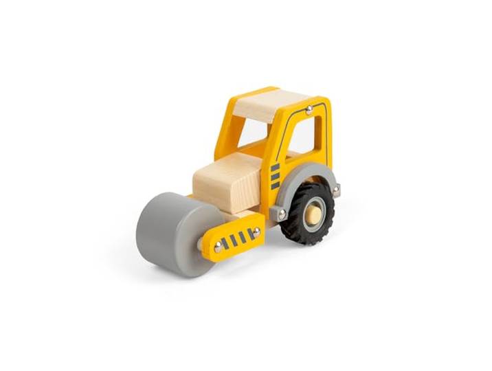 Bigjigs Toys Mini Road Roller - Houten gele bouwtruck, speelvoertuig voor peuters, zandbakspeelsets voor kinderen, cadeaus voor peuters, duurzaam gemaakt, leeftijd 12+ maanden