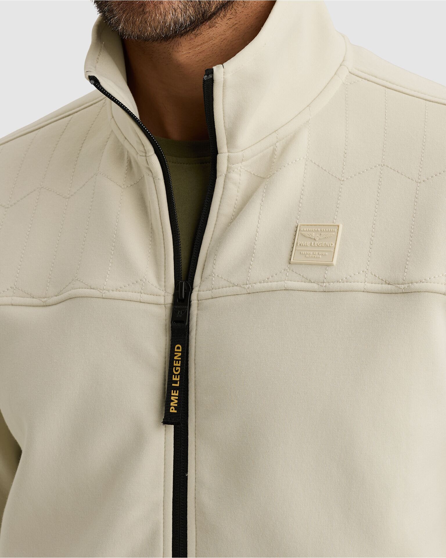 Sweatjacke PME LEGEND, Herren, Gr. 3XL, beige (bone weiß), Sweatware, Obermaterial: 80% Baumwolle, 15% Polyester, 5% Elasthan, gemustert, normal hüftbedeckend, ohne Ausschnitt, Sweatjacken Sweatjacke, Seitliche Reißverschlusstaschen, vordere Passe mit dez