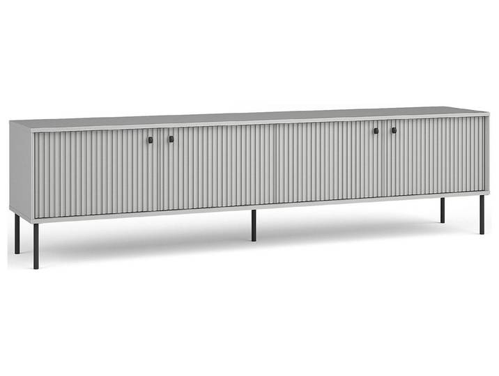 Feldmann-Wohnen Lowboard Iris (4 Türen, mit Kabelmanagement, 1 St., moderne Optik, gerillte Fronten, Soft-Close, Griffe und Füße & Metall), 207x40,5x54,8cm grau
