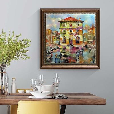 Handgefertigtes Ölgemälde auf Leinwand, Wandkunst, Dekoration, Eindruck von Wasser, Dorfarchitektur, Landschaft für Heimdekoration, gerolltes, rahmenloses, ungedehntes Gemälde