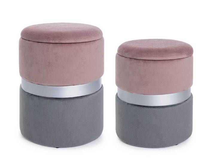 Feeling4Home Pouf Polina 2er-Set zweifarbig, Rosa/Grau