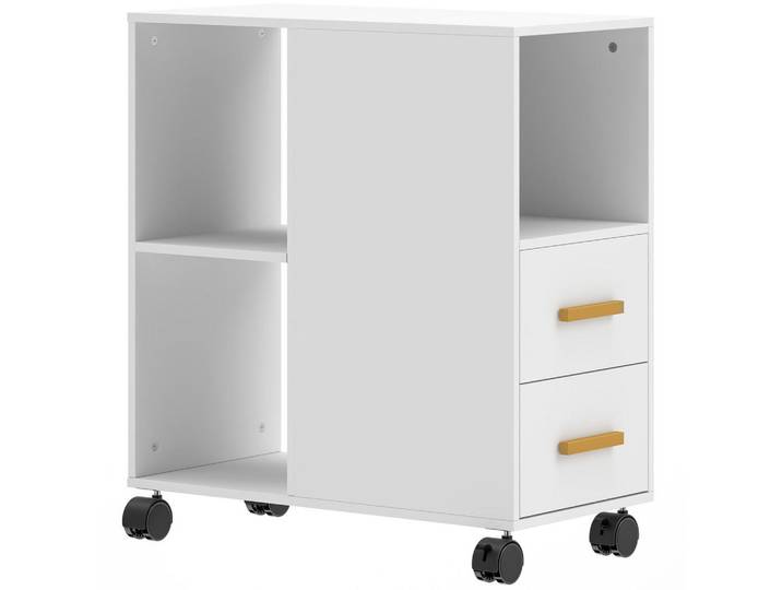 Homcom Druckerständer Spanplatte Weiß, Kunststoff, 1 Fächer, 2 Schubladen, Rechteckig, 30x65x60 cm, Büromöbel, Schreibtischcontainer, Rollcontainer