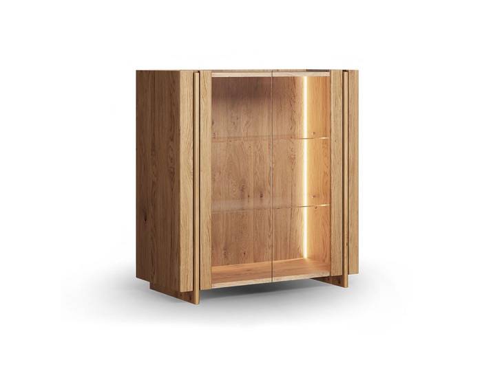 Feldmann-Wohnen Vitrine Travertino (mit Türen, mit Glaseinsatz, mit Beleuchtung, 1-St., moderne Optik, mit Türen, mit Glaseinsatz, mit Beleuchtung) 100x46x106cm Wildeiche Natur