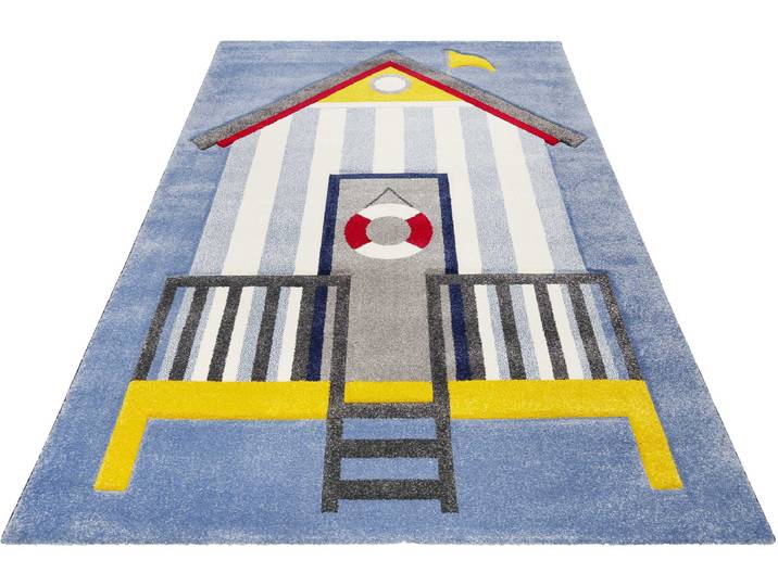 Kinderteppich ESPRIT Sea Castle ESP-21070 , blau, B:120cm H:13mm L:170cm, Polypropylen (PP), Teppiche, Kinderteppich, Kurzflor mit maritimem Muster, Strandschloss