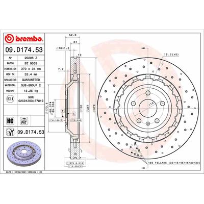 Brembo 1x Bremsscheibe [Hersteller-Nr. 09.D174.53] für Audi