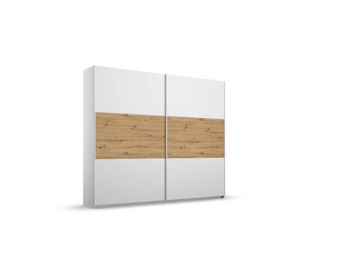 Rauch Möbel Schwebetürenschrank, Weiß, Eiche Artisan, 2 Fächer, 218x210x54 cm, Schlafzimmer, Kleiderschränke, Schwebetürenschränke