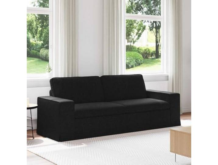 Sofa Schwarz 222 x 80 x 82 cm Stoff mit Metallrahmen Modulares Ecksofa Modulares Design, Schaum-Faser-Füllung, atmungsaktiver Bezug, Holzwerkstoff-Arme, stabile Beine