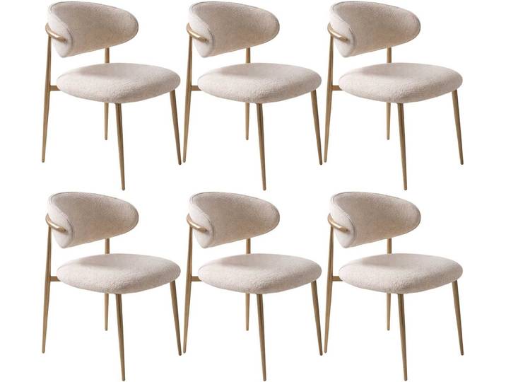 JVmoebel Esszimmerstuhl 6x Stuhl Stil modern Farbe beige Wohnzimmer gemütlich Stoff Metall neu