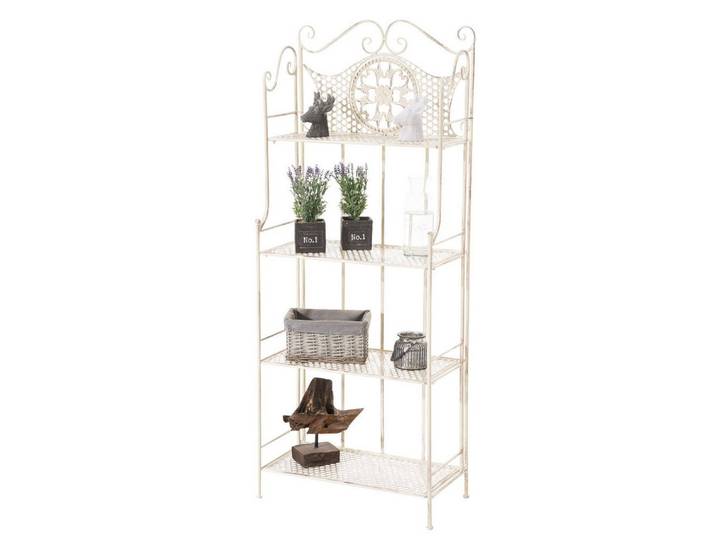 furnicato Standregal Anika 153x61x33 cm antik-creme, 1-tlg., Klappbares Etagenregal aus Eisenrohr mit antiken Verzierungen