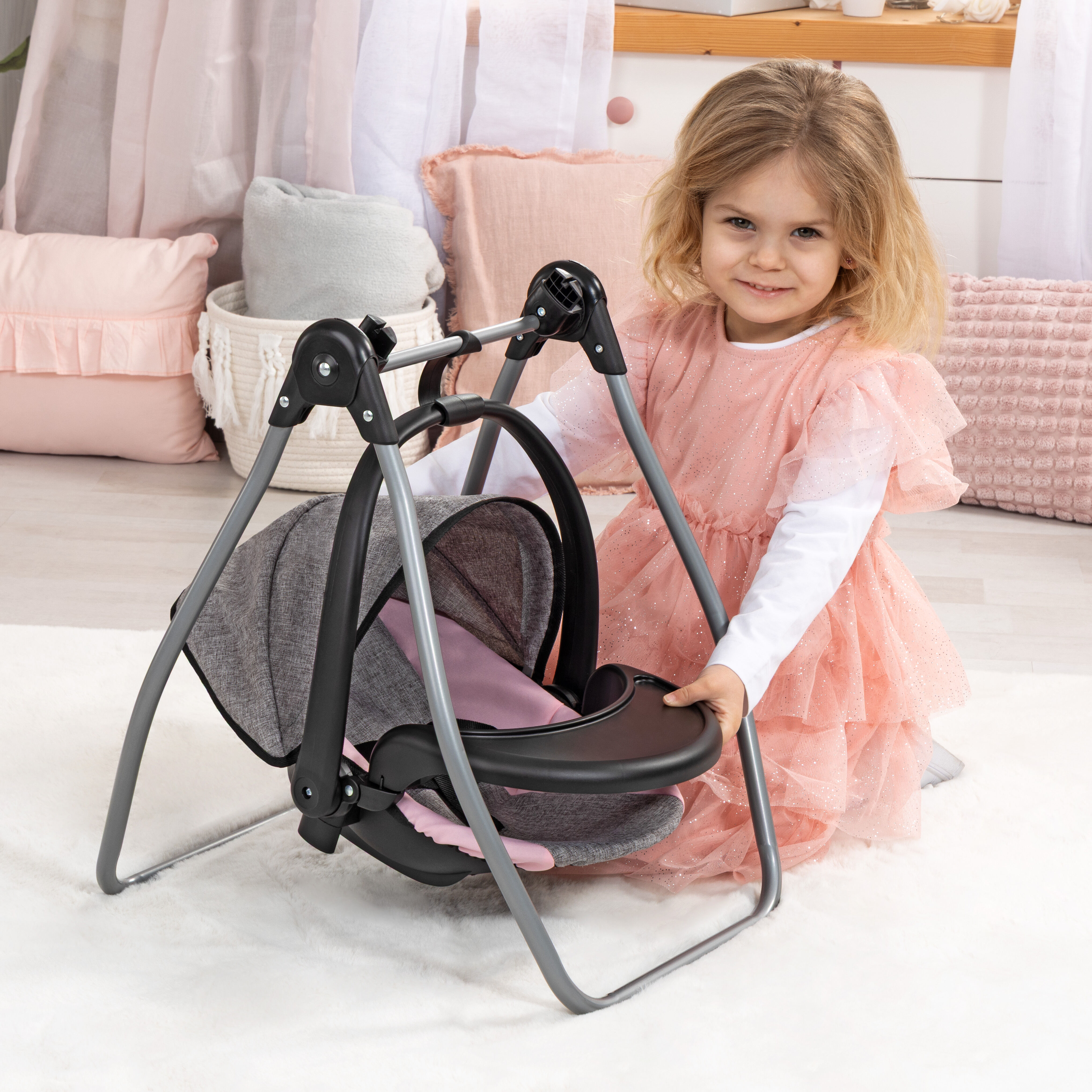 Puppen Autositz BAYER "4in1 Puppen-Autositz mit Wippe, rosa", rosa (grau, rosa), Puppenausstattungen, KinderB:49,5cm H:73cm T:40cm, Puppen Autositz, Puppenhochstuhl, -bett, -schaukel oder -trage, B:49,5cm H:73cm T:40cm
