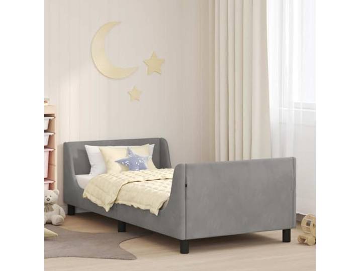 Samt Bettgestell mit Staufächern modernes Design 90x190 cm Hellgrau Kinderbettgestell mit Kopfteil Hellgrau 90x190 cm Samt Bettrahmen mit Stauraum Modernes Einzelbett Lattenrost