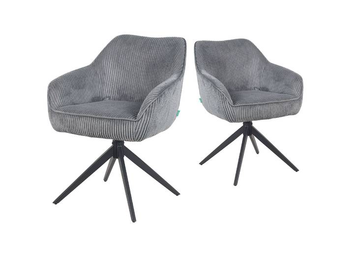 Esszimmerstuhl Mika-Kian 2er-Set 360° drehbar Federkern Metall Matt-Schwarz