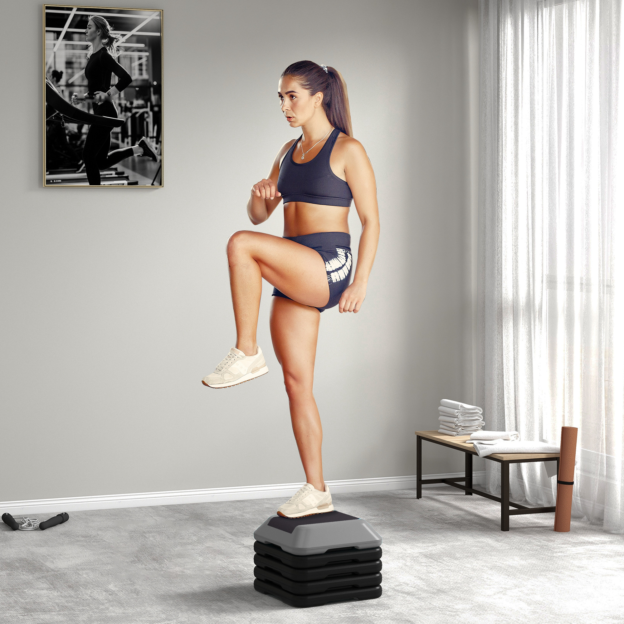 Sportnow Step per Fitness Stepper Antiscivolo con 5 Altezza Regolabile e Portata 150 kg, 40x40x30 cm, Grigio   Aosom Italy