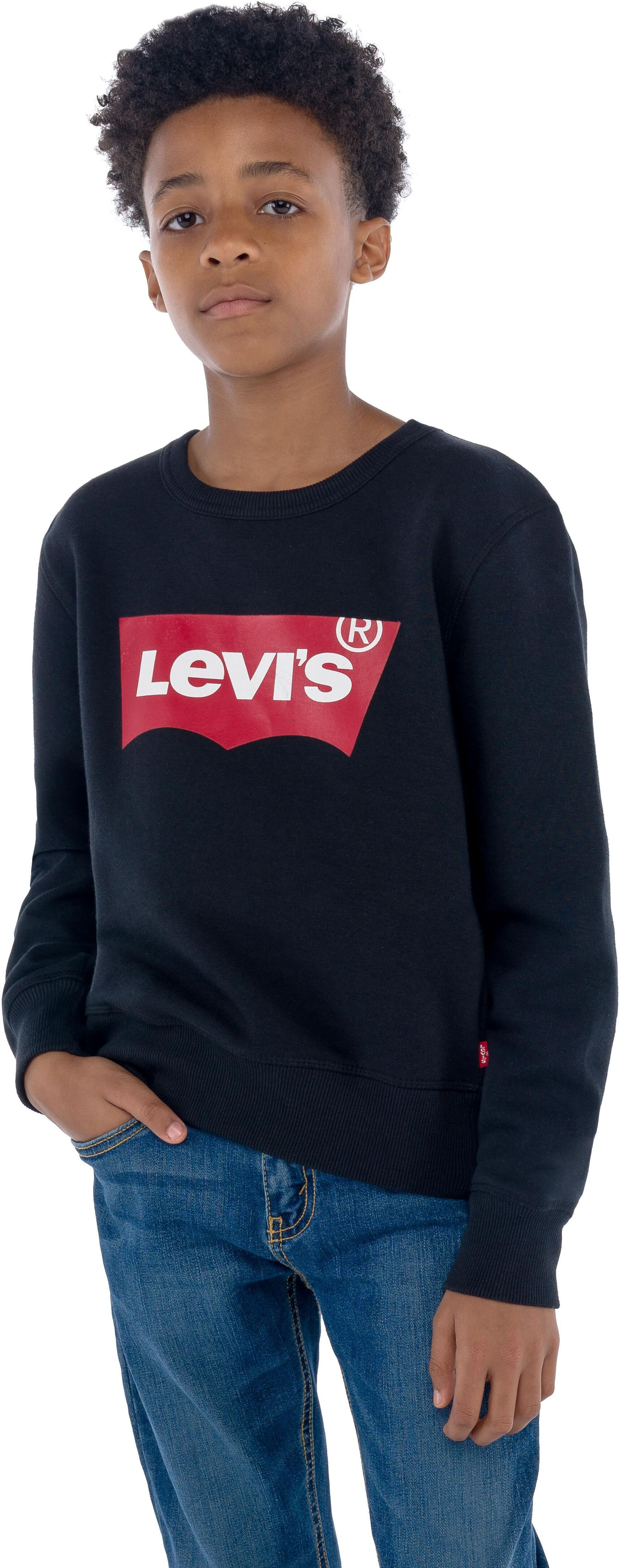 Sweatshirt LEVI'S KIDS "LVB LVB FRENCH TERRY BATWING", Jungen, Gr. 4/104, schwarz, Sweatware, Obermaterial: 60% Baumwolle, 40% Polyester, bedruckt, Basic normal, Rundhals, Rippbündchen, Sweatshirts Sweatshirt, mit grossem Logo schwarz 4/104