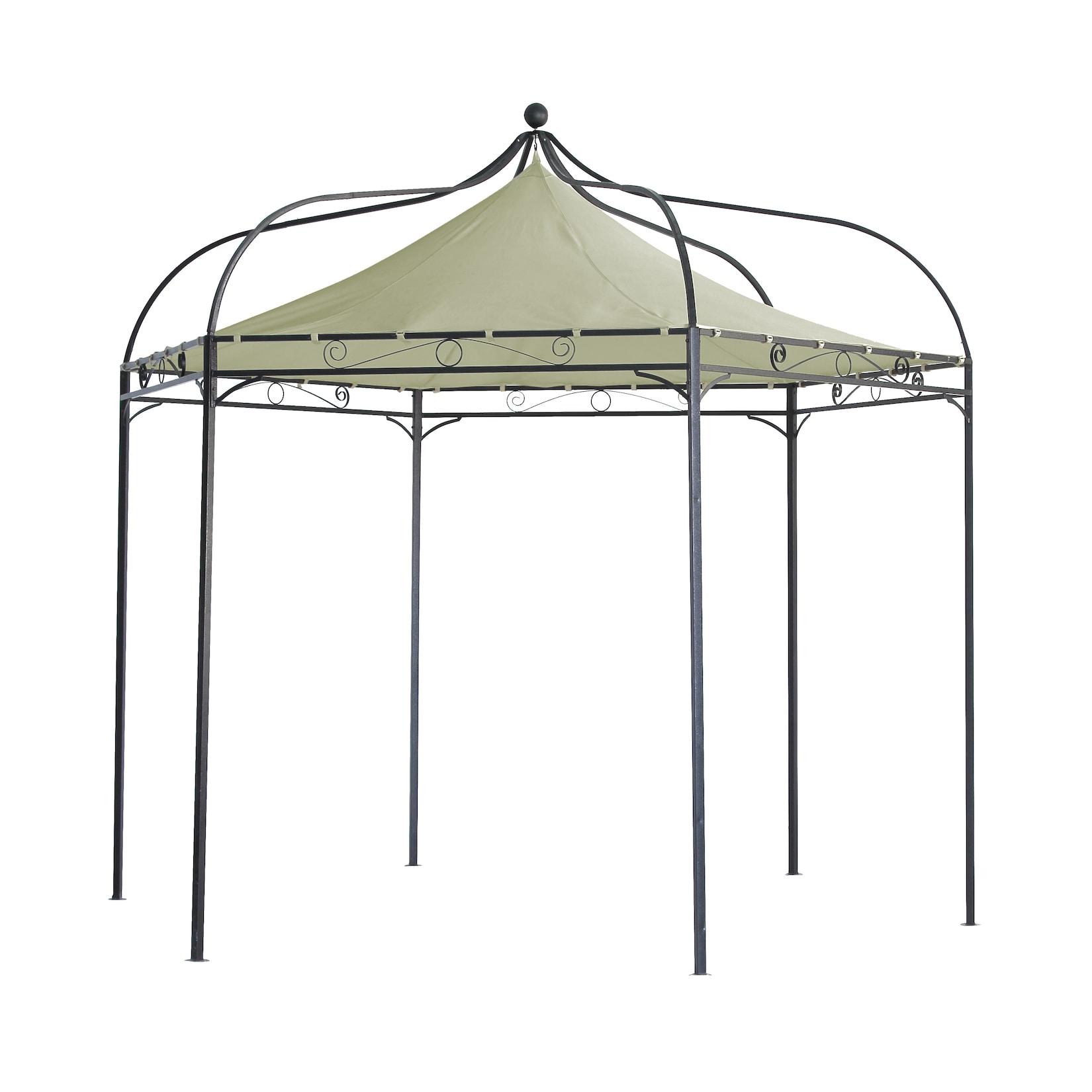 Pavillon MODENA 6-eckig, Stahl schwarz, Plane PVC-beschichtet écru