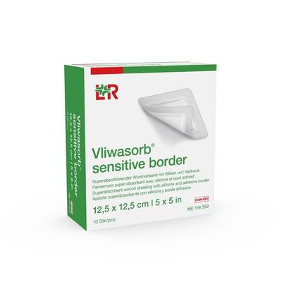 Vliwasorb sensitive bor.12,5x12,5cm superab.Wundv. 10 St Verband