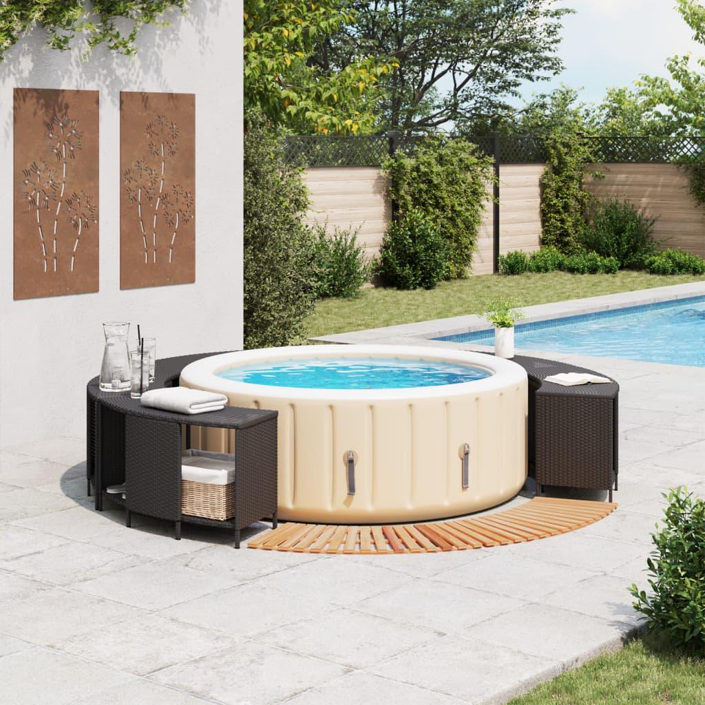 vidaXL Whirlpool-Umrandung Schwarz Poly-Rattan und Massivholz Akazie