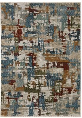 Style Haven Hendrix Industrial Abstract Blue/ Multi Fringe Edge Area Rug