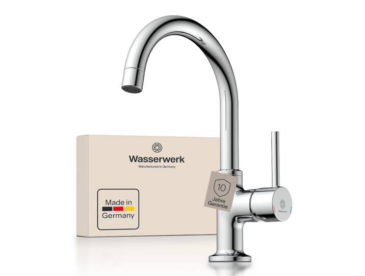 Waschtischarmatur WASSERWERK WT 14 , silber (chrom), B:4,5cm H:25cm T:17cm, Messing, Armaturen, Waschtischarmatur, inkl. Popup, 360 schwenkbar, geräuscharm, wassersparend