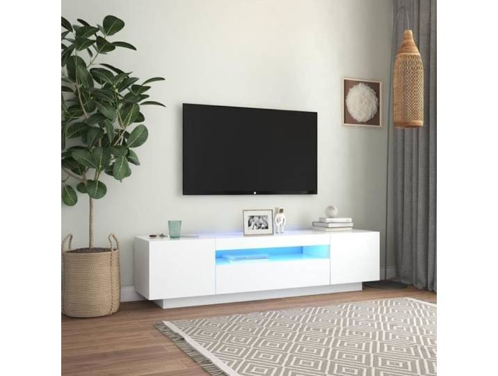 Meuble TV - VIDAXL - Blanc - LED RVB - 160x35x40 cm