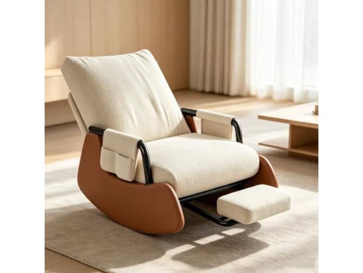 LCNDKF Lounge Schaukelstuhl - mit Gepolsterten Armlehnen Ergonomischer Schaukelstuhl mit ausziehbarer Fußstütze und Seitentasche für tägliche Entspannung.
