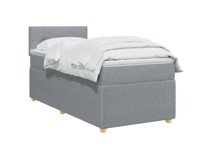 PUGYNBK Boxspringbett, 90 x 190 cm, Hellgrau mit Matratze Verstellbares Kopfteil, 78/88 cm, Taschenfederkerne, waschbare Bezüge, feste Latten
