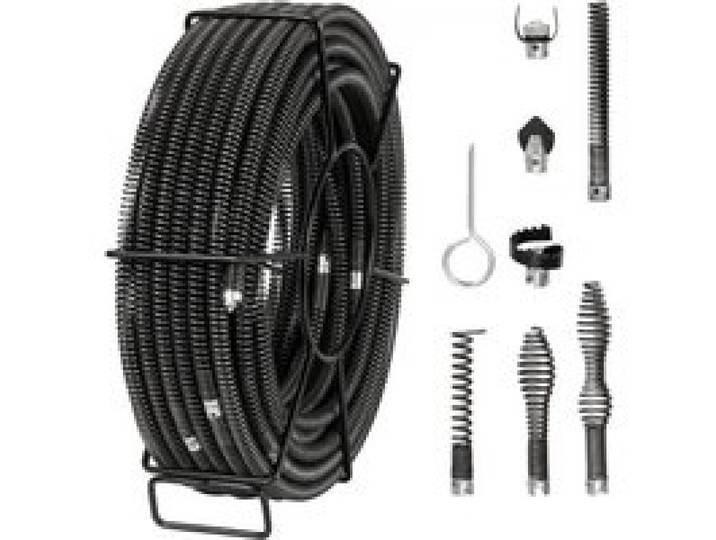VEVOR Rohrreinigungsspirale 30 m x 16 mm, professionelles Rohrreinigungskabel mit 7 Schneidern für 20-100 mm Rohre, Hohlkern-Kanalisationsspirale für Spüle, Bodenablauf, Toilette