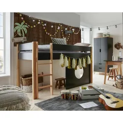 INFANSKIDS »Infanscolor« Kinderzimmer Halbhochbett anthrazit 208x120x103cm / anthrazit-Buche