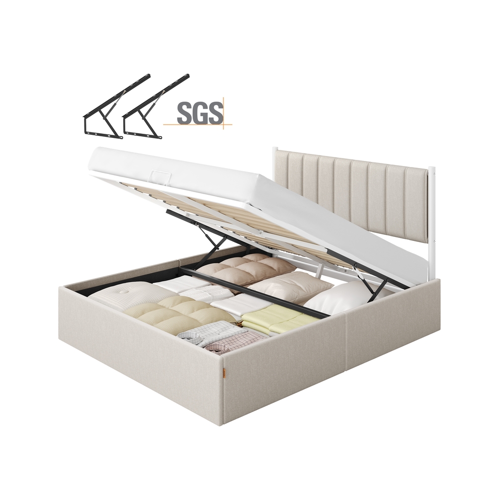 VASAGLE Bettgestell 160 x 200 cm mit Unterbettaufbewahrung Kopfteil cappuccinobeig RMB615LH01