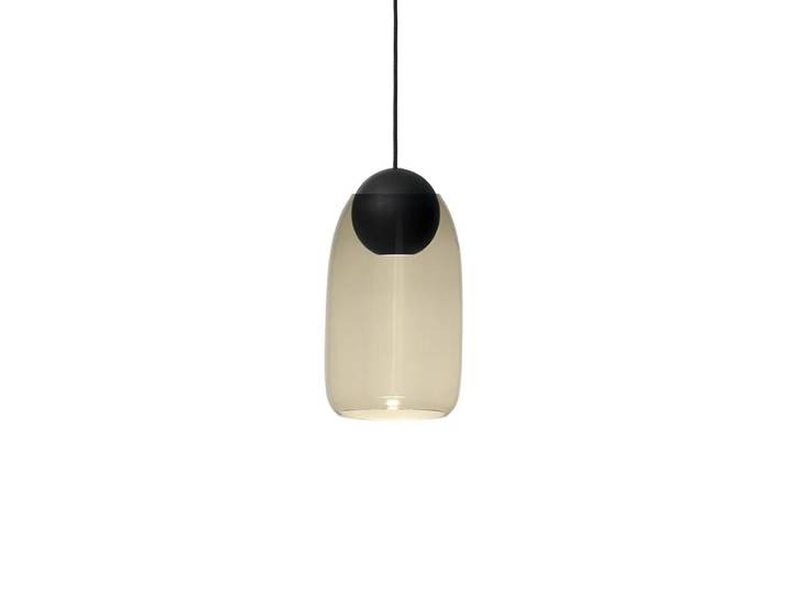 Mater Liuku Ball Pendelleuchte Rauchglas, Linde schwarz lackiert