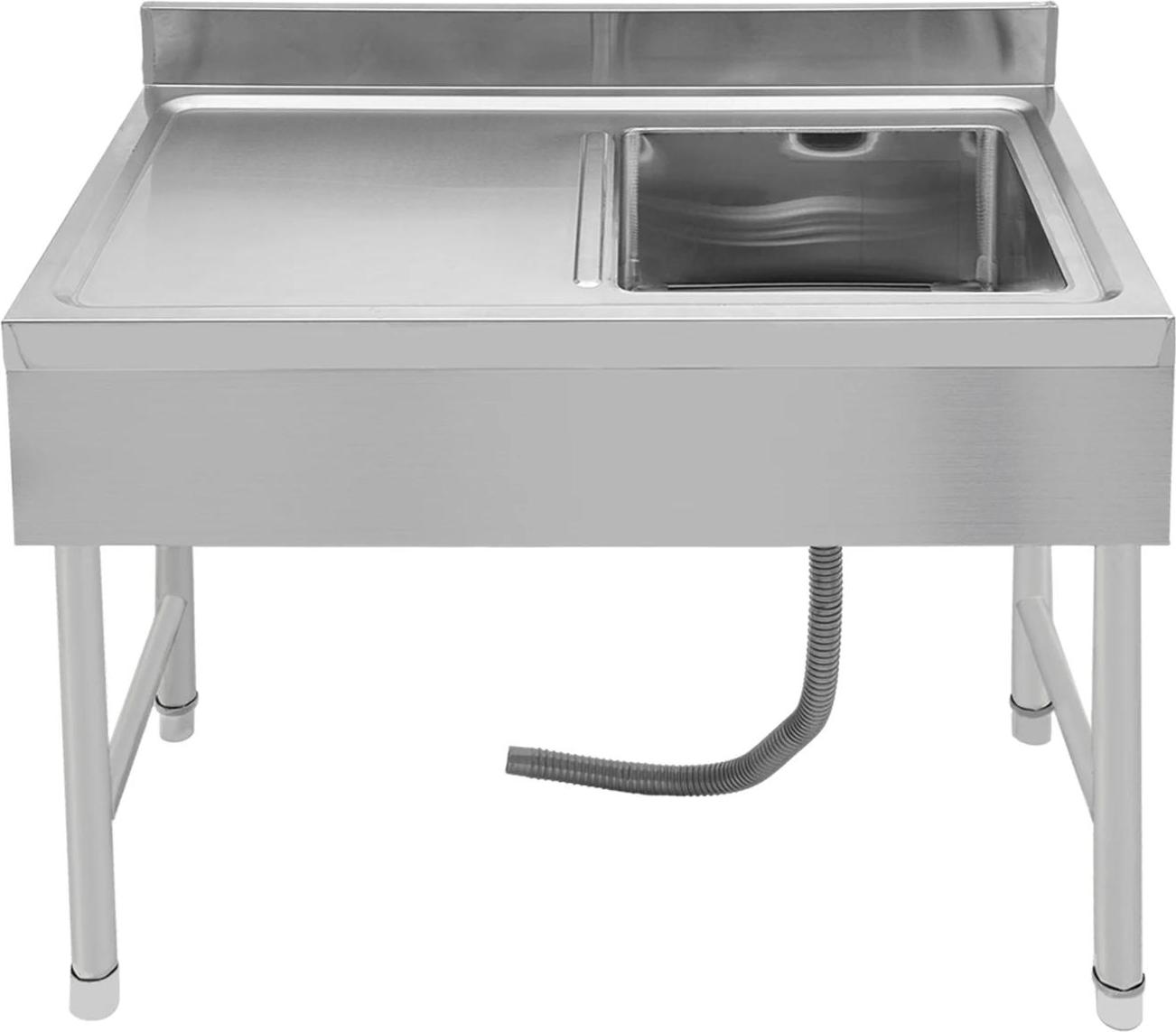 Freistehendes Spülbecken - Gastronomie-Spüle - Edelstahl - 100×50×80 cm - Einzelbecken - Ohne Armatur (0 Löcher) - Hellgrau